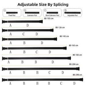 80-240cm Non drilling adjustable multifunctional stainless steel telescopic rod and curtain rod/shower curtain door curtain support rod