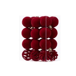 LFPLYQ 24pcs/Set Velvet Christmas Ball Ornaments Sparkling 4CM Xmas Window Decor Luxury Plastic Christmas Tree Props Christmas Party