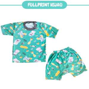 Stelan Oblong Bayi | Lengan Pendek | Celana Pampers | Perempuan Laki Laki | Baru Lahir 3-12 Bulan | Motif Full Print