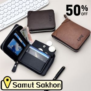 QNQN 【การจัดส่งสินค้า 2-3 วัน】กระเป๋าสตางค์ผู้ชายตัวอักษรพิมพ์ซิปกระเป๋าสตางค์มัลติฟังก์ชั่ศูนย์กระเป๋าสตางค์