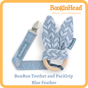 BooginHead BunBun Teether & PaciGrip Combo - Blue Feather