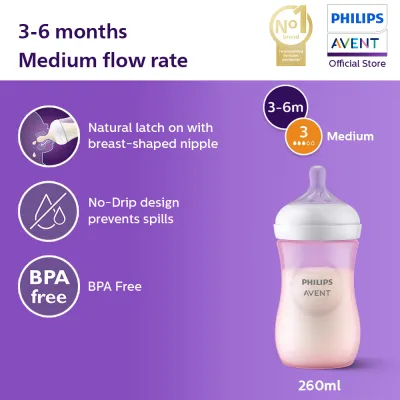 [New] Philips Avent Natural Response Baby Bottle 1m+ (9oz/260ml - Pink) SCY903/11