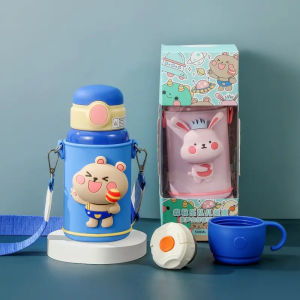 【Gods House】Kids Thermos Bottle Cute Water Bottle Kawaii Straw 500ml Stainless Large Capacity Cartoon Girl Kettle Student Cup for Children