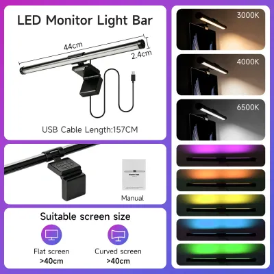 CANMEIJIA Monitor Light Bar Screen Curved Hanging Lights LED Desk Lamp Computer Table Reading Lamp Eye-Care Stepless Dimming RGB Screen Light PC Laptop Hanging Lamps for Home Office School Game