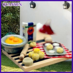 QUANSEN ของเล่นอาหารตุ๊กตาสถานีทำขนมตัดขนมปังนมไข่รูปจำลองอุปกรณ์เสริมในครัวสำหรับเด็ก