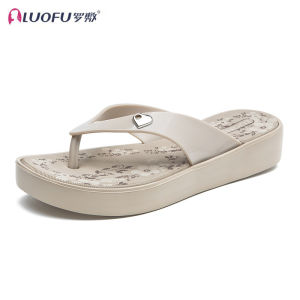 [Free Shipping] Luofu Elegant Heart-Shaped High-Heeled Flip-Flops For Women Summer Outdoor Wear Non-Slip Thick-Soled Sandals Simple And Comfortable Beach Shoes