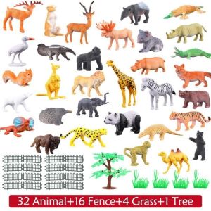 Aoduoyaya 51pcs Jungle Animals Toys Set Realistic Wild Animal Figure Models Kids Early Learning Toys Gifts