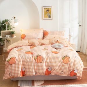 [ XẢ KHO ] SET 5 món Cotton Poly nhập khẩu (Cam Đào Caro )--- miễn phí bo chun drap ga giường
