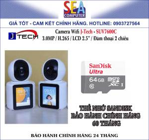 Camera Wifi J-Tech - SUV7600C 3.0MP / H.265 / LCD 2.5” / Đàm thoại 2 chiều