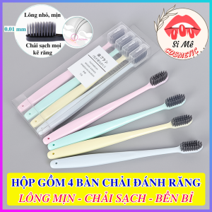 Hộp Gồm 4 Bàn Chải Đánh Răng Phong Cách Nhật Bản – Loại Bỏ Sạch Vi Khuẩn Thức Ăn Bám Trên Răng Miệng Lông Mịn Chải Êm Ái Bền Bỉ