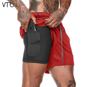 VTTO Mens Running Shorts Mens 2 in 1 Sports Shorts Male double-deck Quick Drying Sports men Shorts Jogging Gym Shorts men