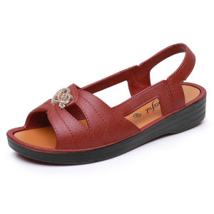 [Free Shipping] Fish-Mouth Sandals For Women Flat Heel Soft Sole Comfortable Hollowed-Out Breathable Vintage Retro Nostalgic Shoes For Elderly Women Grandma Shoes Mom Shoes
