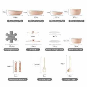 Redchef Nonstick Ceramic Rock Cookware Handle Removable 16Pcs Set No PFAS& PTFE& PFOA  NonStick Frying Pan With  Glass   Silicone Lid Suitable for All Stoves Induction Oven Gas