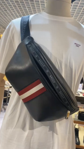 Bally Mens Bag Leather Mens Chest Bag Cattle Leather Waist Bag baly High-End and Fashionable Casual Shoulder Bag Trendy Men