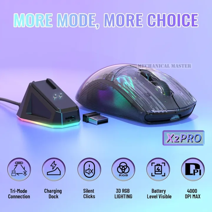 Attack Shark X5 / X2 Pro Wireless Gaming Mouse Silent Transparent Rechargeable 2.4G Bluetooth Suction Cyberpunk Mice DPI