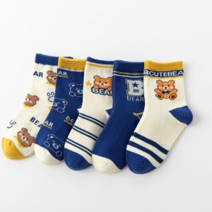 Kids High Quality 5 Pairs Cotton Socks Retro Designs Ankle Socks for Kids Boys and Girls 1-12 Years Old