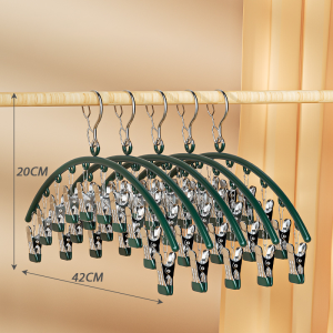 ที่หนีบผ้า สแตนเลส ไม้แขวนผ้า พร้อมตะขอล๊อค ตัวหนีบเคลือบซิลิโคนกันลื่น 10ตัวหนีบ ประหยัดพื้นที่ 4สี