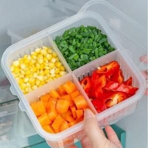 Kitchen Refrigerator Fresh Storage Boxes 6/4/2/1 Grids Refrigerator Food Vegetable Fruit Storage Box Fresh Keeping Box Kitchen Chopped Green Onion Drain Divided Container Kitchenware Dispenser.