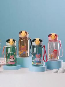 Childrens water cup school specific plastic drinking cup portable leak proof kettle cartoon water cup summer cute straw cup