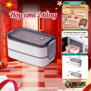 [TẶNG KÈM MUỖNG NĨA] Samono Hộp cơm văn phòng đẹp gọn 2 tầng cao cấp  nhiều ngăn tiện lợi BTW40 - Hàng Chính Hãng