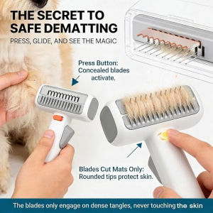 JMY Pet Detangling Comb Hair Removal Brush 2 In 1 Gravity Technology Dogs Cats Long Hair Grooming Tool