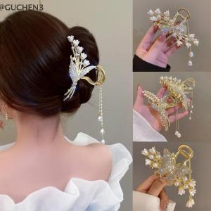 GUCHEN3🦋 Rhinestone ngọc trai tua tóc móng vuốt hoa tóc clip kẹp tóc cho phụ nữ thanh lịch Kiểu tóc đuôi ngựa thời trang phụ kiện tóc