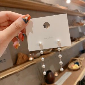 Pearl Earrings Korean Long Tassel Fashion Girls Trend Jewelry for Show Face Thin Simple Elegant