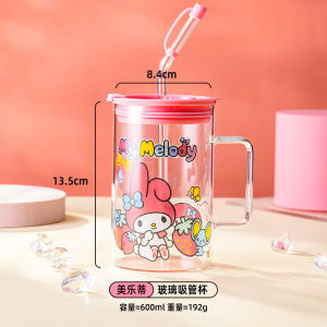 Hellokitty Straw Glass Cup Girls High-Value Office Cup Household Large-Capacity Water Cup with Scale