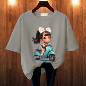 BAJU KAOS WANITA OVERSIZE BASIC LENGAN PENDEK PRINTING DTF VESPA GIRLS KATUN COMBED JUMBO BLUS
