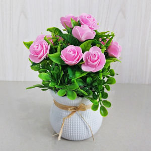 Azgalery PBP164 Tanaman Hias Mini Pot Bunga Mawar Plastik Artifical Rose Flower Ornamen Dekorasi Ruangan Rumah COD