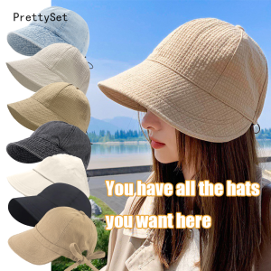 【PrettySet】Summer Wide Brim Hat Outdoor Travel Portable Sun Caps Women Waffle Beach Bucket Hats