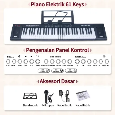 Benston Music- Piano Elektronik Multifungsi Piano 61-Key Piano Elektronik Profesional Rumah Pintar