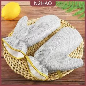 N2HAO Làm việc nhà làm sạch găng tay dây thép bóng rửa chén găng tay không thấm nước bàn chải dầu Bát tạo tác hộ gia đình làm sạch găng tay bạc