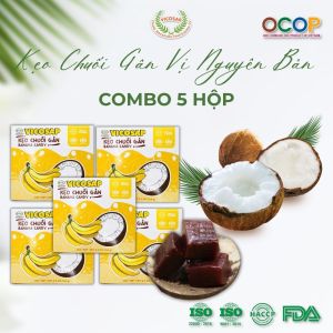 Combo 5 Hộp Kẹo chuối gân VICOSAP nguyên chất kẹo dẻo mềm ít đường đặc sản Trà Vinh