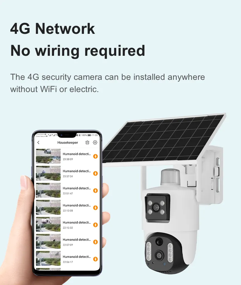 V380 BP5 4G Solar-powered PTZ 2MP Dual Lens CCTV Camera Surveillance Camera  Color Night Vision Video Recorder Low Power Consumption Outdoor IP