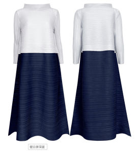 Miyake กระโปรงทรงหลวมเย็บลำลองผู้หญิงเดรสยาวปานกลางจับจีบฤดูร้อน X266