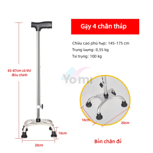 Gậy Chống 4 Chân Chống Trượt Cho Người Già Điều Chỉnh Chiều Cao CL Hợp Kim Nhôm / Inox