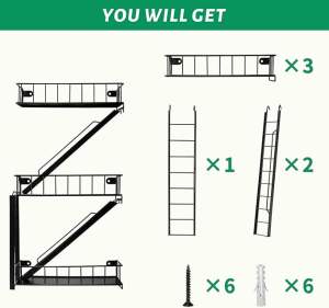 Wall Mounted Shelves 3/4 Tiers Wall Floating Shelves Kitchen Storage Rack Metal Staircase Shaped Fire Escape Wall Shelf