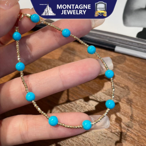 Montagne Jewelry 18k Pure Gold Bracelet Elegant Design Fine Jewellery Natural 4-5mm Turquoise Bracelet Cuff