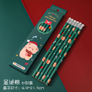 YF 12Pcs/Set Christmas Pencil Stationery Student HB Pencil Cute Cartoon Drawing Sketching With Eraser School Supply FY