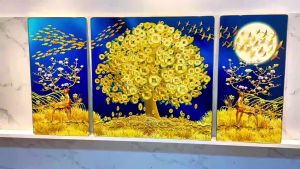 Tranh Hươu Vàng Tài Lộc Tranh Canvas Tranh Tráng Gương Tranh Phòng Khách Tranh Decor Phòng