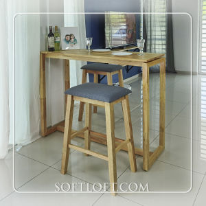 Softloft (1+2) Zen Counter Bar Table 92.5CM + 2 Peter Stool Set 100% Solid Rubber Wood Simple Tall Desk Island With Chair High Desk Tinggi 2 Kerusi