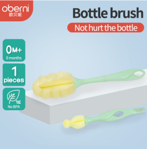 Oberni(Two-piece Brush Baby Bottle Nipple Sponge Brush Removable High-density Foam Cleaning Brush with Cup Brush Baby Bottle