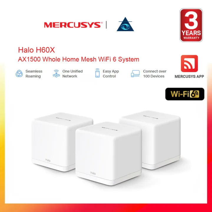 Mercusys Halo H60X AX1500 Whole Home Mesh WiFi 6 Gigabit Router System (2Pack/3Pack)