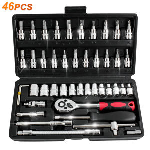 46 Pcs Kunci Socket Wrench 8-14mm Pas Socket Set 1/4 Car Repair Tool High Quality - G10028