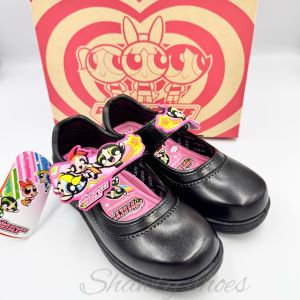 41C21 รองเท้านักเรียน อนุบาลหนังดำ PowerPuff Girls ลิขสิทธิ์แท้100% by ADDA Size(25-33)