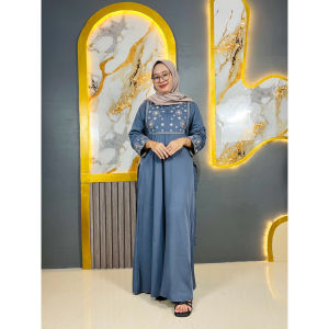Midi dress wanita rayon twil super jumbo farah motif bordir dress jumbo adem lembut