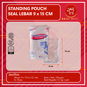 Standing Pouch Double Seal 9x15 / 10 x 176 / 12 x 20 / 14 x 22 / 16 x 24 / 16 x 32 / 20 x 29 / Plastik Kemasan Snack / Plastik Klip Berdiri