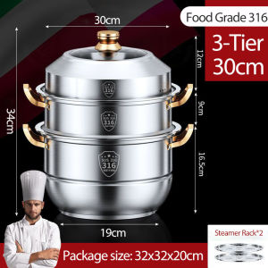 30CM Steamer Pot 3/4 layer Stainless Steel Steam Cooking Pots