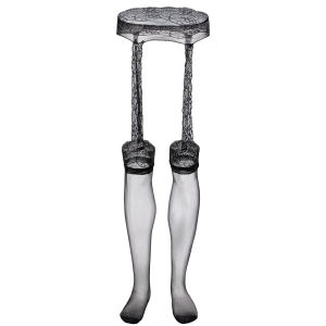 ถุงเท้ายาวลูกไม้สำหรับผู้ชายและผู้หญิงถุงน่องยาวถึงต้นขาเซ็กซี่แบบกึ่งตรงดิ่ง